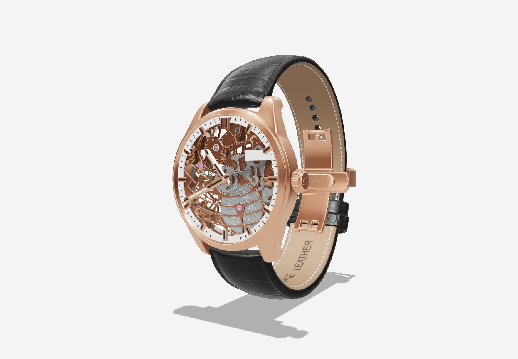 Rose gold iskelet kadranlı kol saati 3D modeli